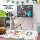 Suclain Large Classroom Rug 4 x 6 ft Reading Corner Rug Boho Pastel Washable Non Slip Large Area Carpet for Back to School Decor Mat for Library, Playroom, Daycares, Learning Space Activities Supplies
