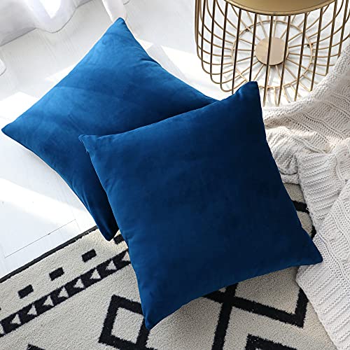Set of 2 Comfortable Throw Pillow Cover for Bedding, Decorative Accent Cushion Sham Case for Couch Sofa, Soft Solid Velvet with Zipper Hidden - 16"x16", Prussian Blue