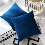 Set of 2 Comfortable Throw Pillow Cover for Bedding, Decorative Accent Cushion Sham Case for Couch Sofa, Soft Solid Velvet with Zipper Hidden - 16"x16", Prussian Blue
