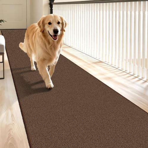 Waterproof 2x10 Rug Runners for Hallways Non Slip for Dogs, Textured Brown