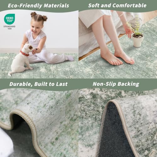 4x5 Washable Entryway Rug – Non-Slip Modern Abstract Sage Green