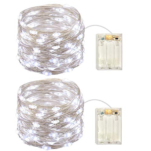 Set of 2 Battery Operated Small Lights Strand,Mini Led Fairy Lights with Timer 6 Hours on/18 Hours Off for Wedding Centerpiece Party Decoration,30 Count LED,10 Ft Silver Wire (Cold White)