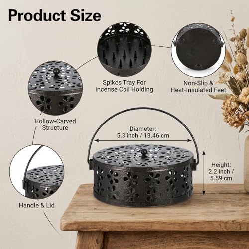 4 Pcs Portable Mosquito Coil Holder with Lid, Round Heat-Resistant Iron Alloy Incense Burner Box for Outdoor Camping, Balcony, Patio, Travel (Bronze)