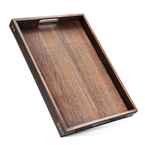 Wood Serving Tray - 17In Large Serving Tray with Handles | Decorative Tray