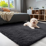 OLANLY 4x8 Area Rugs for Living Room Bedroom, Machine Washable Soft Fluffy Shaggy Bedside Rug, Indoor Floor Carpet for Kids Girls and Boys, Dorms, Nursery Rooms, Home Decor Aesthetic, Black