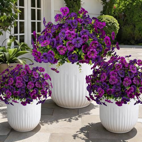 12 Piece Outdoor Artificial Flowers Fake Pansies -Two-Tone Faux Flowers per Stem, UV Resistant for Indoor Outdoor Porch Garden Planters Patio Window Box Home Decor(Purplish Red)