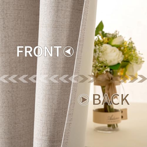MIULEE 100% Blackout Linen Textured Curtains for Bedroom Solid Thermal Insulated Natural Beige Grommet Room Darkening Curtains & Drapes Luxury Decor for Living Room 52 x 84 Inch (2 Panels)