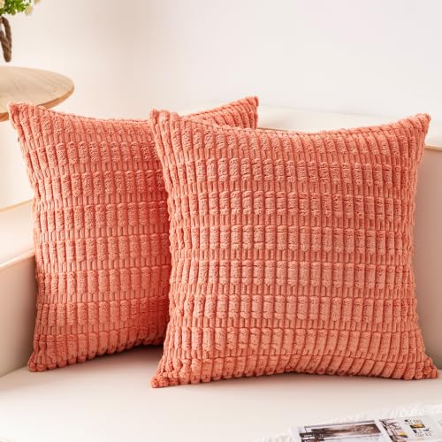 Pack of 2 Corduroy Decorative Throw Pillow Covers 18x18 Inch, Orange