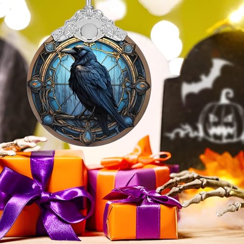 Christmas Ornament, Stained Glass Ornament, Christmas Decorations for Tree, Holiday Ornament, Unique Gift Idea - Crow in The Dark