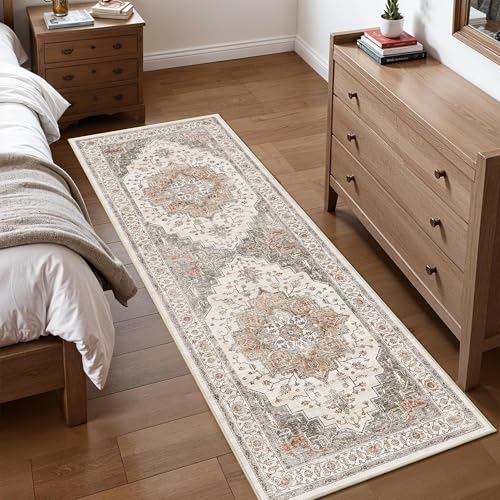 2x6 Vintage Runner Rug Low Pile Runners Non-Slip Machine Washable Rug Retro Distressed Print Lightweight Carpet for Hallway Kitchen Living Room Bedroom Laundry Room
