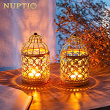NUPTIO Vintage Hanging Birdcage Lantern, 6 Pcs Small Metal Tealight Holder