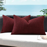 Artscope Outdoor Waterproof Throw Pillow Covers 16x24 Inch Decorative Linen Outdoor Pillows Cushion Case for Patio Couch Sofa - Wine Red