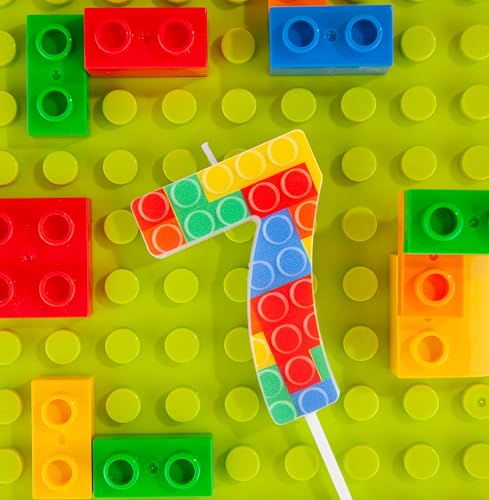PHD CAKE Number 7 Building Block Birthday Cake Candle, Numeral Birthday Candles