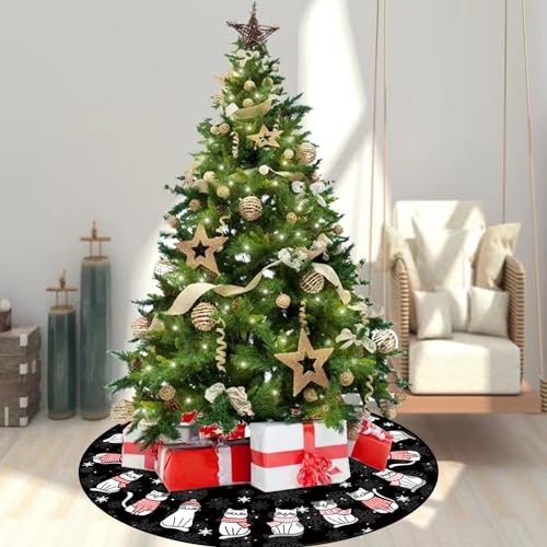 Christmas Tree Skirt Black Tree Skirt Cat Christmas Xmas Winter Tree Skirt 48 Inch for Black Cat Christmas Indoor Outdoor Decorations
