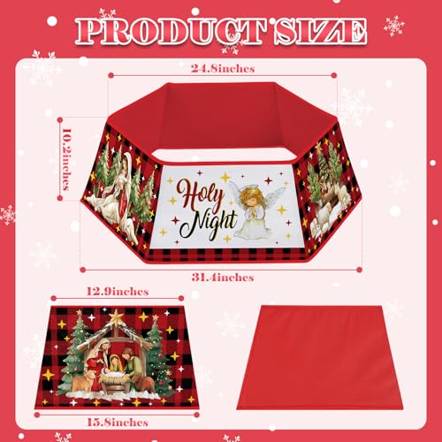 Christmas Tree Collar for Artificial Trees, Nativity Christian Christmas Decorations, Jesus Christian Holy Night Religious Fabric Hexagonal Base Tree Collar Skirt for Xmas Tree Decorations Holiday