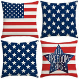 4th of July Pillow Covers 18x18 Inch,Set of 4 Red White Blue Summer Outdoor Throw Patriotic Pillow Covers,USA Flag Linen Fourth of July Independence Memorial Day Cushion Case for Sofa Couch Decor