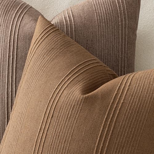 MIULEE Fall Striped Euro Sham Pillow Covers 26x26 Inch Sugar Brown 2 Pack