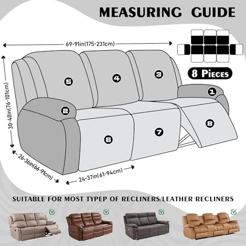 VANSOFY Stays in Place Recliner Couch Cover (3 Seat, Black) & Recliner Loveseat Cover (2 Seat, Black)