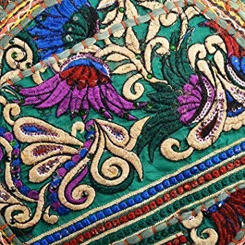 Sophia Art Round Floor Pillow Cushion Patchwork Pouf Ottoman, Green, 28 Inch