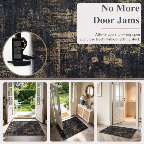 Sasttie 2x6 Runner Rug, Modern Abstract Hallway Carpet, Black & Gold