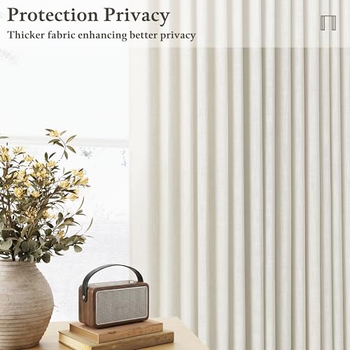 Linen Curtains 108 Inches long Pinch Pleated for Living Room 2 Panels Set Cream Ivory Natural Pleat Drapes Back Tab Semi Sheer Neutral Boho Ceiling to Floor 108 Inch Curtains for Bedroom Window 9 FT