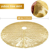 yuboo Gold Christmas Tree Skirt, 48 Inch Sequin Xmas Tree Mat - Glitter Tree Collar Double Layers for Gold Christmas Decorations&Ornaments