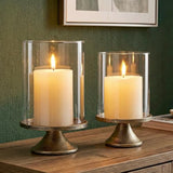 Set of 2 Hurricane Candle Holder Set with Glass Dome & Iron Base – Elegant Decorative Pillar Candle Holders for Living Room, Dining Room & Bedroom Centerpiece - Ideal Home Décor