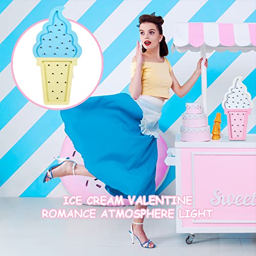 Mudder 2 Pcs Ice Cream Decor Wooden LED Night Light Romance Atmosphere Light Ice Cream Theme Party Lamps Battery Operated LED Night Lights for Spring Party Birthday Wedding(Blue-Yellow)