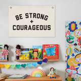 Be Strong And Courageous Banner, Christian Inspirational Wall Decor, Boys Room Bible Verse Motivational Wall Hanging Banner Flag Decor for Nursery Toddler Kids Room 20x30 Inch
