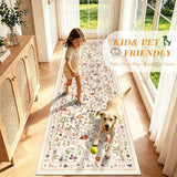 nesrt Fantasy Mushroom Runner Rugs for Hallway 3x10ft Non Slip, Washable Jungle Animal Print Doorway Rug Runner Low Pile, Forest Floor Carpet for Entry Kitchen Laundry Room Decor (Beige)