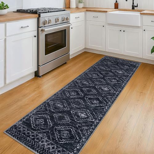 Washable Runner Rug 2x6 ft Hallway Runners, Blue-Black