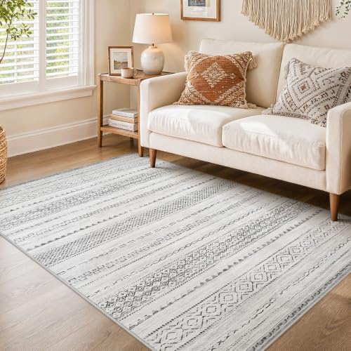 Boho 4x6 Area Rug Living Room Rugs Machine Washable Color Gray