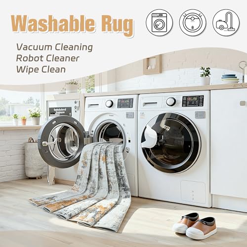 9x12 Area Rugs for Living Room: Washable Soft Grey Abstract Bedroom Carpet