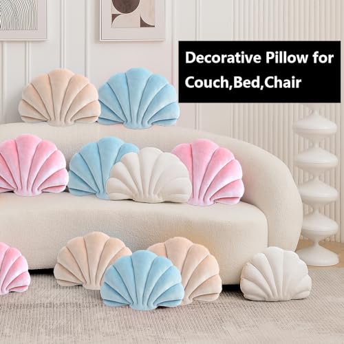 XIAIJIA Seashell Decorative Pillow Shell Shaped Throw Pillow 3D Insert Beach Pillow Soft Velvet Pillow Sea Ocean Decoration Couch Bed Pillow Cushions(Pink,14 X 11 inch)