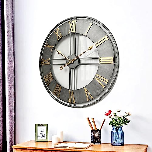 Dankeit Large Wall Clock,20inch Metal Wall Clocks,Quality Quartz Movement Roman Numerals Clock for Living Room Bedroom Kitchen Decor,Silent Oversize Clock Battery Powered