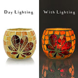 SHMILMH Fall Votive Candle Holder Set of 4, Mosaic Glass tealight Holders with Maple Leave for Halloween Thanksgiving Party Decorations