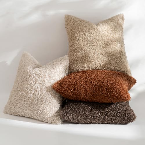 MIULEE Decorative Faux Fur Pillow Covers Sherpa 18x18 Rust
