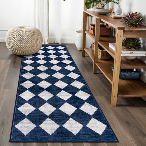 Lahome Checkered Washable Kitchen Rug Blue 2x6 Rug Runners for Hallways