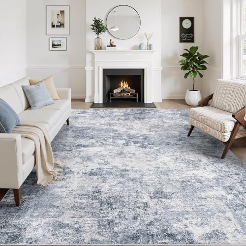 WITSHOCK 5x7 Area Rugs for Living Room: Machine Washable - Non Slip Modern Abstract Rug for Bedroom Under Dining - Stain Resistant for Household - Pet Owners (Blue)