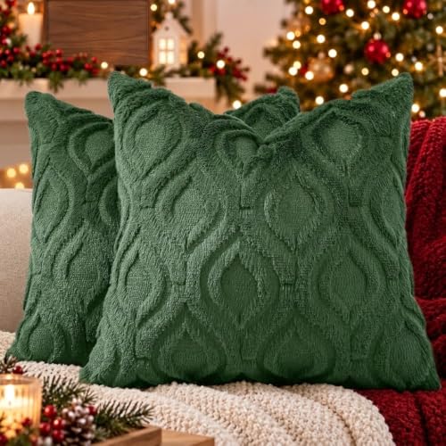 decorUhome Faux Fur Plush Forest Elf Throw Pillow Covers 20x20 Set of 2