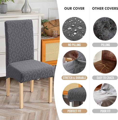 Genina Waterproof Chair Covers for Dining Room Set of 4, Removable Washable Chair Slipcover Protectors, Dark Gray