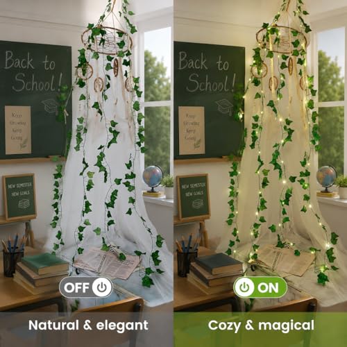 Ivy Vine String Lights, 23FT 73 LED Pre-Wrapped Faux Ivy Garland with Fairy Lights, USB & Battery Powered Leaf Lights for Bedroom Wall, Dorm Room, Classroom Decor, Warm White