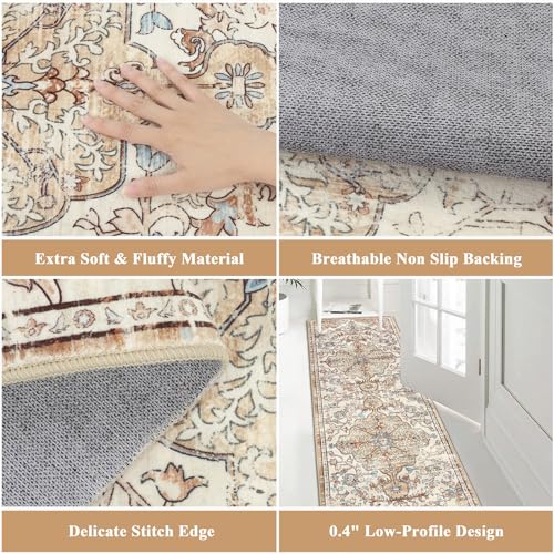 Pauwer Hallway Runner Rug 2x6, Washable Boho Kitchen Runner, Brown/Blue