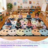 8' x 10' Composition Notebook Classroom Rug Pastel Smiley Face Seating Carpet for Kids, Washable Non-Slip Educational Area Rugs Large Soft Play Mat for Kindergarten Nursery Playroom Decor