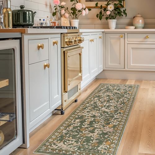 jinchan 2x6 Runner Rug Floral Vintage Washable Area Rug, Green