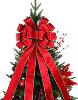 BUVANE Christmas Tree Topper,48x13 Inches Velvet Toppers Bow,Large Decorative Bows for Christmas Decoration (Red)