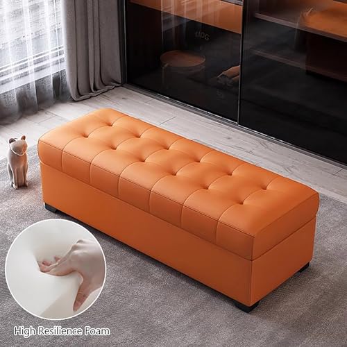 Green Faux Leather Storage Pouf - Quilted Footrest Ottoman with Hidden Compartment Rectangular Design for Living Room and Bedroom (24x16x16 Inches)
