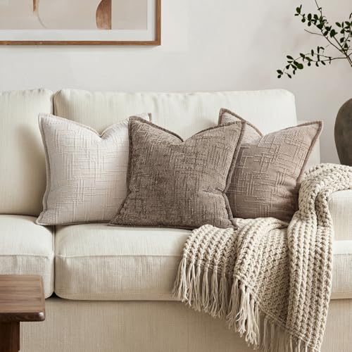 MIULEE Slubby Textured Decorative Euro Pillow Covers Taupe Grey 22x22