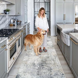 Non Slip 3x7 Rug Runner: Washable Abstract Rugs for Hallway Blue Grey