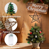 LAWOHO Christmas Tree Topper Rattan Natural Star with Lights, Farmhouse Christmas Decor, 6 Inch Mini Rustic Star with 6H Timer, Light Up Christmas Tree Decorations, for Xmas Tree, Holiday, Party